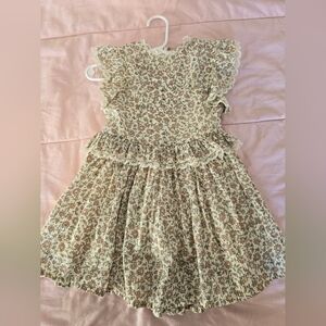 Noralee Floral Ruffle Kids Dress - Cream and Brown